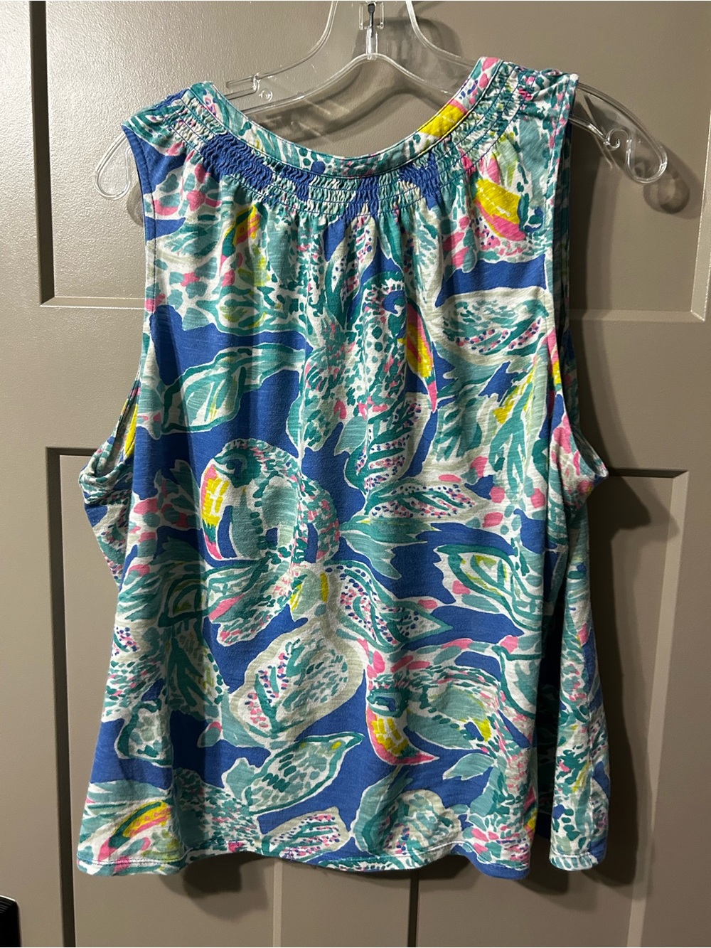 Lilly Pulitzer Sleeveless V-Neck Tank in Blue and Teal with Pink Accents Etta - Picture 5 of 5